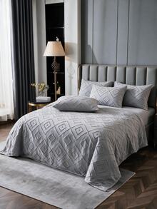 Made In Turkey Bedspread Set With Pillowcases Soft Touch Bed Cover - Light Grey - View 5