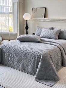 Made In Turkey Bedspread Set With Pillowcases Soft Touch Bed Cover - Light Grey - View 4