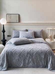 Made In Turkey Bedspread Set With Pillowcases Soft Touch Bed Cover - Light Grey - View 3