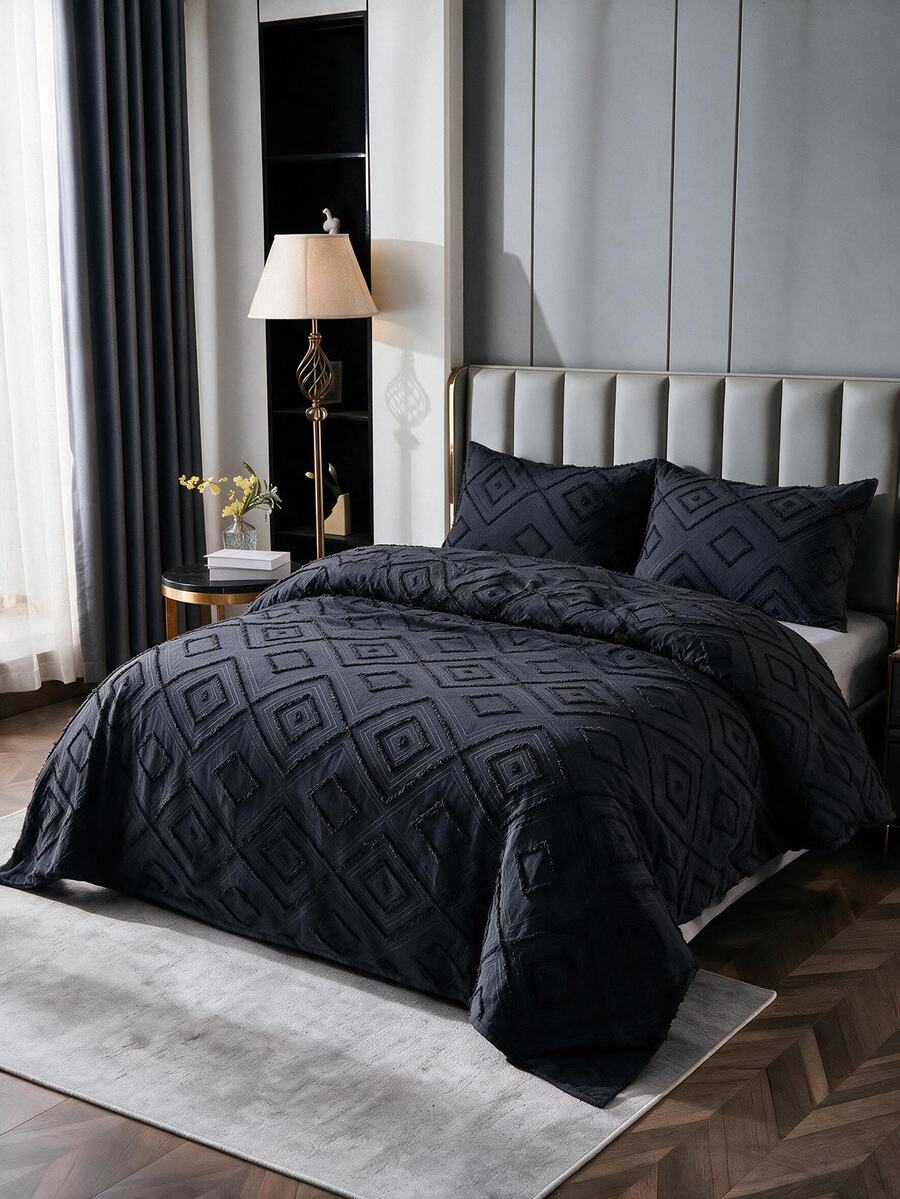 Made In Turkey Bedspread Set With Pillowcases Soft Touch Bed Cover - Black - View 1