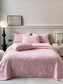 Made In Turkey Bedspread Set With Pillowcases Soft Touch Bed Cover - Pink - View 2