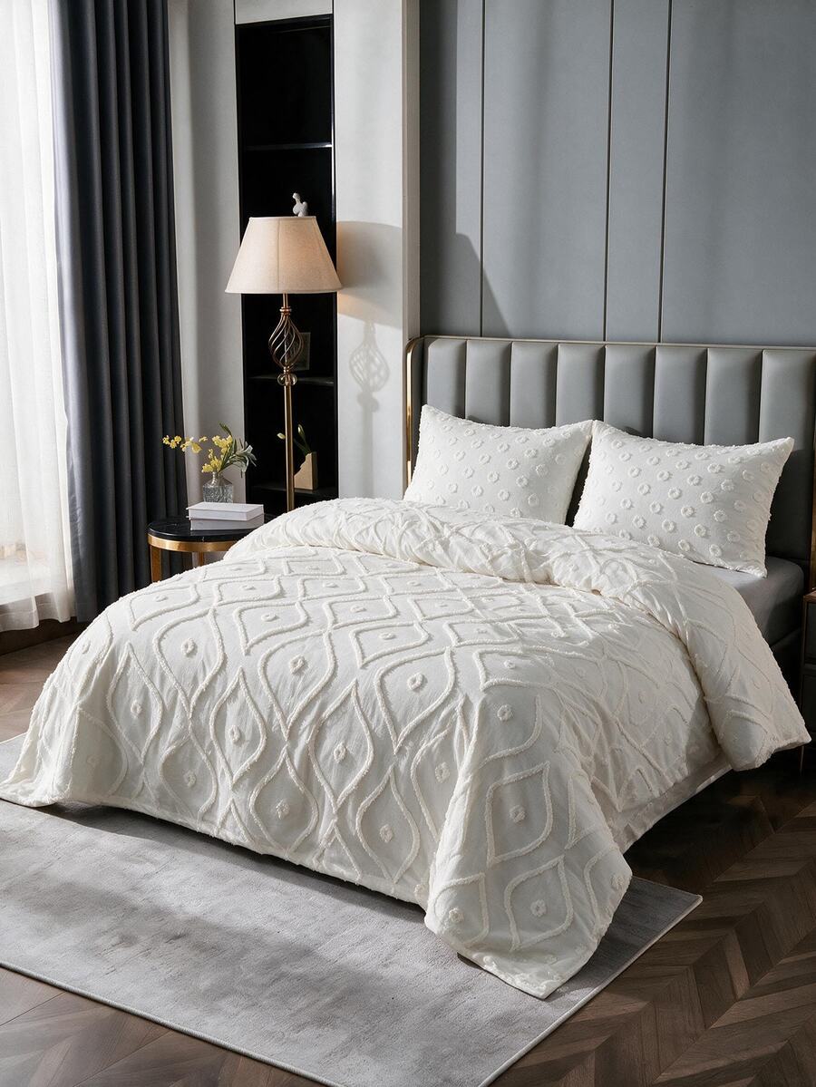 Made In Turkey Bedspread Set With Pillowcases Soft Touch Bed Cover - Creamy White - View 1
