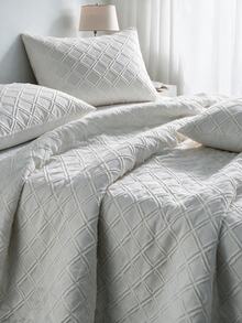 Made In Turkey Bedspread Set With Pillowcases Soft Touch Bed Cover - Light Grey - View 4