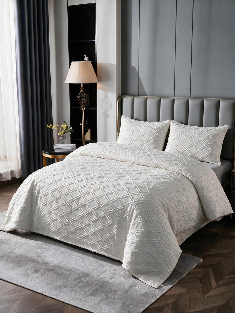 Made In Turkey Bedspread Set With Pillowcases Soft Touch Bed Cover - Light Grey - View 1