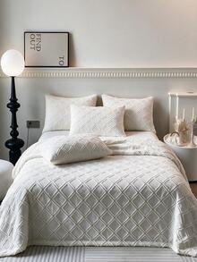 Made In Turkey Bedspread Set With Pillowcases Soft Touch Bed Cover - Light Grey - View 2