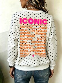 EMERY ROSE 女款黑白圓領運動衫 ICONIC 城市名單字母圖案 大尺碼寬鬆套頭衫 復古街頭風長袖上衣 夏季 - 彩色 - 查看 8
