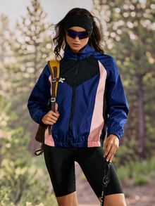 Exploreva Women's Colorblock Zipper Casual Versatile Daily Outdoor Jacket - Black - View 9