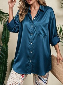 Vaclyn Women's Casual Versatile Solid Color Shirt - Green - View 2