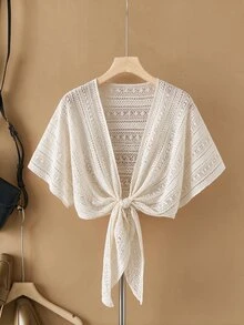 SHEIN Glamour Women's Vacation Asymmetrical Shoulder Cover-Up Top And Skirt Set - Beige - View 9
