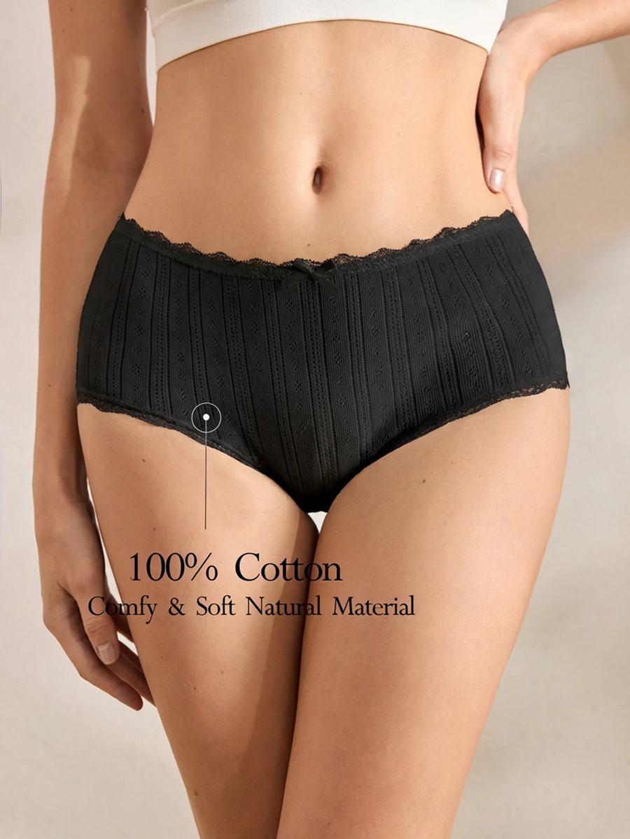 Ocili Women's Contrast Lace Bow Decor Fashion Boyshort Panties - Black - View 1