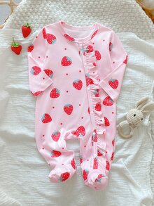 1 Pack Newborn Long Sleeve Footed Romper, Cute All-Over Print, Knitted Comfortable Soft, Versatile Fashion, Best Choice - Pink - View 4