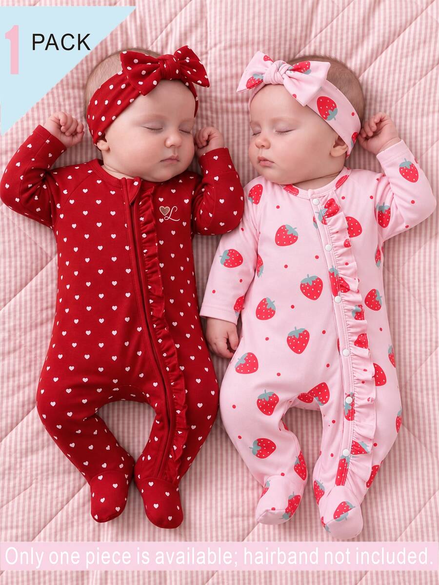 1 Pack Newborn Long Sleeve Footed Romper, Cute All-Over Print, Knitted Comfortable Soft, Versatile Fashion, Best Choice - Pink - View 1