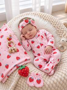 1 Pack Newborn Long Sleeve Footed Romper, Cute All-Over Print, Knitted Comfortable Soft, Versatile Fashion, Best Choice - Pink - View 8