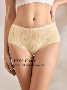Ocili Women's Contrast Lace Bow Decor Fashion Briefs - Khaki - View 1