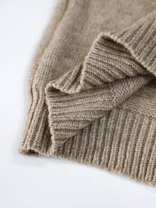 SHEIN PETITE Khaki Turtleneck Long-Sleeve Casual-Chic Commuter Sweater For Petite Women - Khaki - View 9