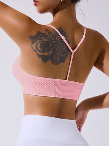 SHEIN Sovereign Charm Women's Solid Color Seamless Fitness Sports Tank Top - Pink - View 8