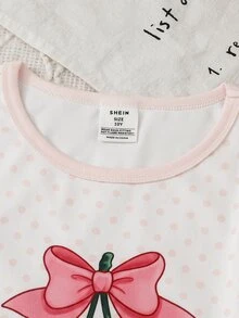 女童長袖長褲修身居家服，可愛櫻桃與蝴蝶結設計組合，柔軟親膚面料，適合前青春期女孩的舒適居家服，促進舒適睡眠與健康成長 - 淺粉色 - 查看 5