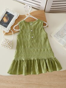 SHEIN 女婴无袖荷叶边下摆纯色连衣裙，简约休闲舒适公主裙，适合夏季外出或叠穿 - 綠色 - 查看 2