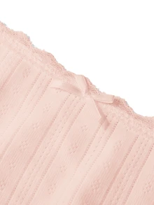 Ocili Women's Romantic Solid Color Lace Trim Bow Decor 100% Cotton Soft Boyshorts - Apricot - View 10