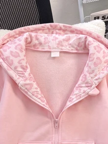 SHEIN Sparklyn 青少年女孩豹紋夾克 Y2K 風格上衣 長袖上衣 秋季衣著 豹紋豹皮印花 附抓絨加厚抓絨 粉色 - 粉色 - 查看 8