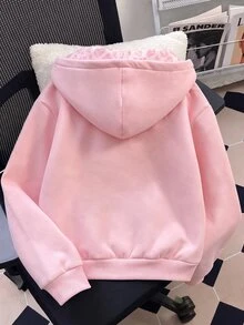 SHEIN Sparklyn 青少年女孩豹紋夾克 Y2K 風格上衣 長袖上衣 秋季衣著 豹紋豹皮印花 附抓絨加厚抓絨 粉色 - 粉色 - 查看 2