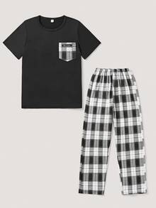 Snug Zone Teen Boys Plaid Pocket Tee And Long Pants Sleepwear Set Pajamas Set For Boy - Black - View 12