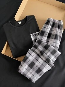 Snug Zone Teen Boys Plaid Pocket Tee And Long Pants Sleepwear Set Pajamas Set For Boy - Black - View 1