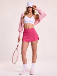 Easithlete Plus Size Women's Colorblock Casual Versatile Daily Travel Sports Skorts - Tropical Pink - View 5