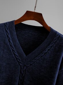 Linhara Plus Size Women's Casual V-Neck Top And Pants 2 Pieces Sweater Set Winter - Navy Blue - View 4