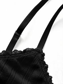 Ocili Bra Wanita Nyaman dari Katun Rajut Jacquard dengan Hiasan Pita Renda - Hitam - View 10