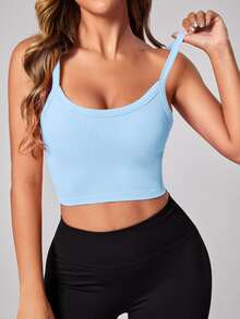 Sovereign Charm Women's Solid Color Round Neck Raglan Sleeve Long Sleeve Sports T-Shirt With Seamless Thumbs Hole Workout Cami Top - Baby Blue - View 3
