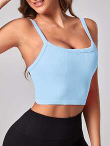 Sovereign Charm Women's Solid Color Round Neck Raglan Sleeve Long Sleeve Sports T-Shirt With Seamless Thumbs Hole Workout Cami Top - Baby Blue - View 6