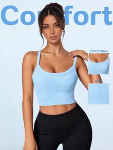 Sovereign Charm Women's Solid Color Round Neck Raglan Sleeve Long Sleeve Sports T-Shirt With Seamless Thumbs Hole Workout Cami Top - Baby Blue - View 1