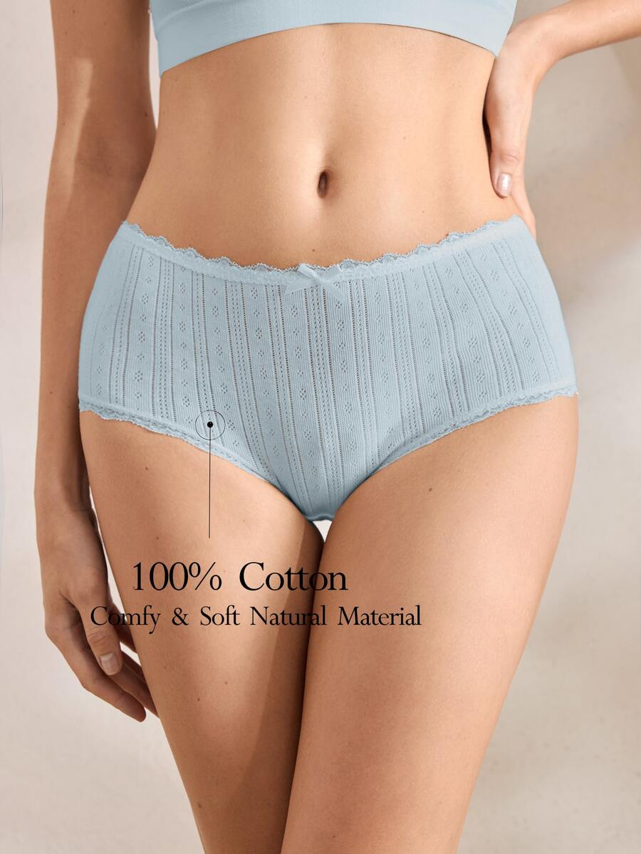 Ocili Women's Contrast Lace Bow Decor Fashion Briefs - Dusty Blue - View 1