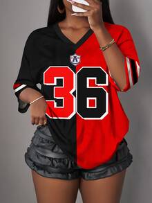 Slaydiva Casual Minimalist Letter & Numeral Graphic 14 Design Women T-Shirt, Suitable For Summer - Red - View 1