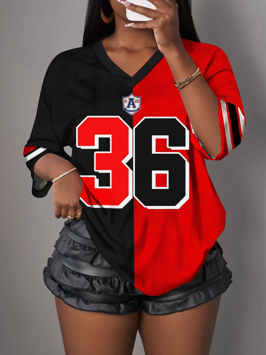 Slaydiva Casual Minimalist Letter & Numeral Graphic 14 Design Women T-Shirt, Suitable For Summer - Red - View 1
