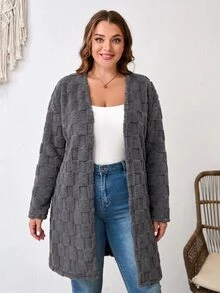 SHEIN LUNE 大尺碼女款長袖拉鍊休閒夾克 - 灰色 - 查看 6