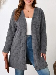 SHEIN LUNE 大尺碼女款長袖拉鍊休閒夾克 - 灰色 - 查看 10