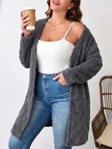 SHEIN LUNE 大尺碼女款長袖拉鍊休閒夾克 - 灰色 - 查看 3