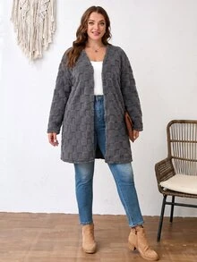 SHEIN LUNE 大尺碼女款長袖拉鍊休閒夾克 - 灰色 - 查看 5