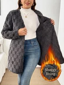 SHEIN LUNE 大尺碼女款長袖拉鍊休閒夾克 - 灰色 - 查看 2