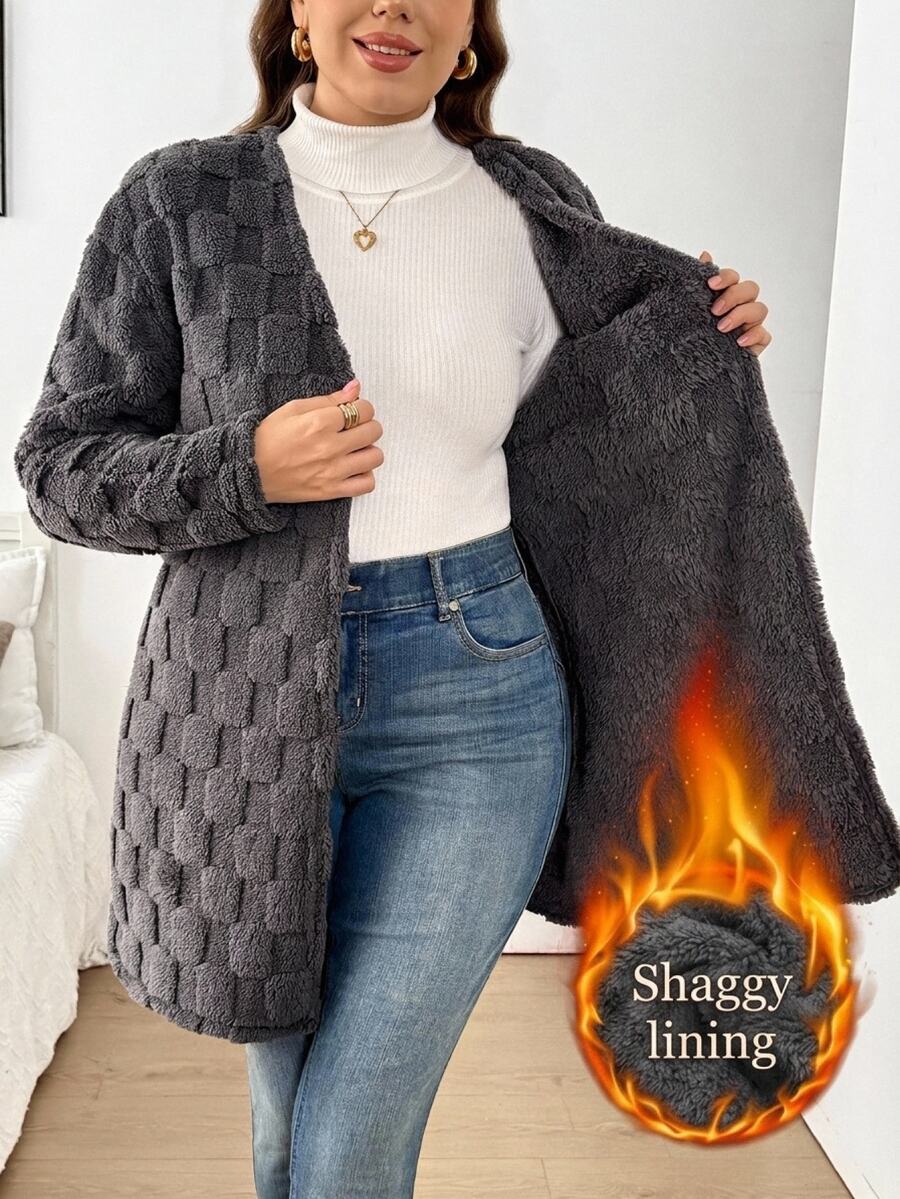 SHEIN LUNE Plus Size Women's Long Sleeve Zip-Up Casual Jacket - Grey - View 1