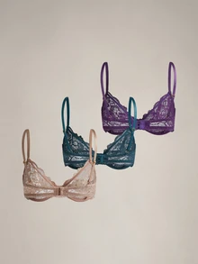 DreamPoppy 3pcs Women's Solid Color Lace Thin Cup Underwire Comfortable Bras - Multicolor - View 3