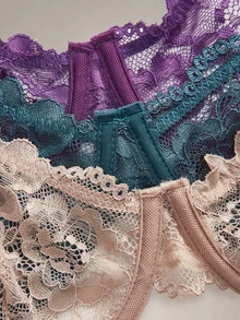DreamPoppy 3pcs Women's Solid Color Lace Thin Cup Underwire Comfortable Bras - Multicolor - View 10