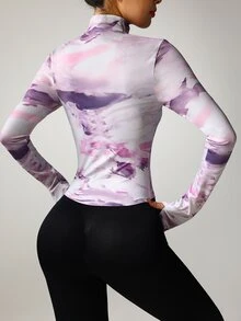 SHEIN Sovereign Charm Slim Fit Zip-Up Jacket, Solid Color Minimalist Casual Sportswear For Everyday Wear - Multicolor - View 3