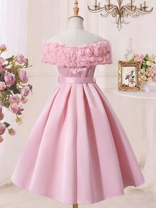 Tween Girl Soft Pink Cold Shoulder Homecoming Dress Girls Clothes 8 To 12 Years Wedding Outfit Flowergirl Party Summer Elegant - Pink - View 3
