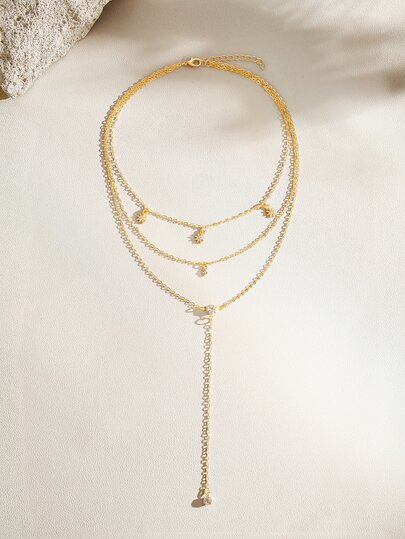 Opalesca 1pc Minimalist Fashion Multi-Layer Starry Sky Pendant Necklace, Women's Gold Jewelry