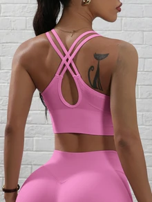 StreetHx Women's Solid Color Casual Daily Sports Bra - Pink - View 2