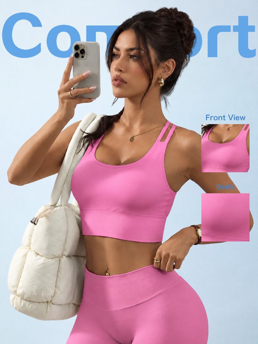 StreetHx Women's Solid Color Casual Daily Sports Bra - Pink - View 1