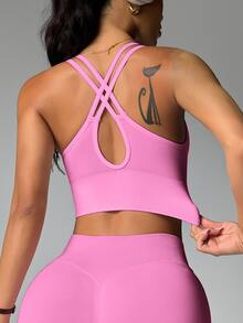 StreetHx Women's Solid Color Casual Daily Sports Bra - Pink - View 6